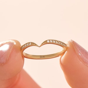 Chevron Wedding Band Women 14k Solid Gold Ring Enhancer Minimalist Curve Wedding Ring Dainty Half Eternity Ring Jewelry Gift for Her