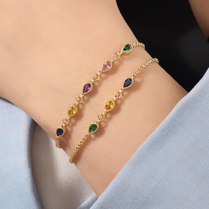Birthstone Armband Massivgold, Familie Birthstone Armband, Benutzerdefinierte Armband, Birne Birthstone Armband, personalisiertes Geschenk für Sie, Frau, Mutter