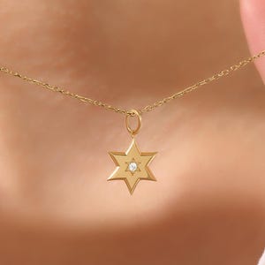 14k Solid Gold Minimal Star Of David Pendant Necklace, Small Jewish Star Charm, Religious Pendant Necklace for Women, 16 to 20 inches Chain