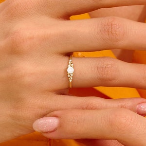 14k Solid Gold Moissanite Cluster Engagement Ring, Dainty Promise Ring for Her, Minimalist Diamond Look Gift Ring for Wife or Mom Jewelry