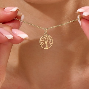 14k Solid Gold Tree of Life Pendant Necklace for Women / Dainty Gold Necklace / Minimalist Family Tree Pendant / Jewelry Gift for Her