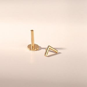 V Shape Stud Piercing, 14k Solid Gold Chevron Earring, Dainty Tragus Piercing Women, Ladies Small Stud Earring, Minimalist Helix Piercing