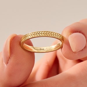 14k Solid Gold Wheatear Wedding Band, Nature-Inspired Floral Gold Ring for Women & Men, Minimalist Unisex Band, Symbolic Gift Jewelry