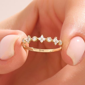 14k solid Gold Kreuz Ring, zierliche Diamant Reinheit Band für Frauen, minimalistische Brautband, Versprechen Ring, religiöser Schmuck Geschenk für sie