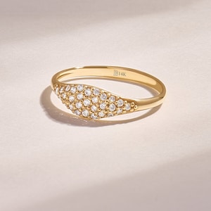 Solid Gold Moissanite Pinky Ring, 14k Gold Stackable Band Ring for Women, Minimalist Wedding Ring, Dainty Signet Ring, Promise Ring for Her