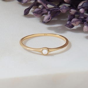 Bezel Moissanite Ring for Women in 14k Solid Gold, Tiny Petite Solitaire Promise Ring, Minimalist Stacking Moissanite Jewelry Gift