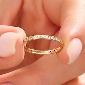 Channel Set Eternity Ring 14k Solid Gold Wedding Ring Women Full Eternity Ring Pave Lab Diamond Ring 18k Gold Ring Minimalist Jewelry Gift