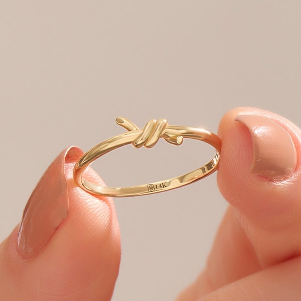 14k Gold Dainty Knot Ring, Solid Gold Love Knot Ring,  Womens Small Promise Ring, Tiny Friendship Ring, Simple Infinity Knot Ring