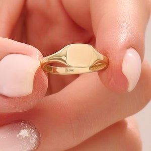 Solid Gold Square Signet Ring, 14k Gold Engraved Pinky Ring for Men Women, Personalized Initial Ring, Custom Name Ring, Memorial Gifts