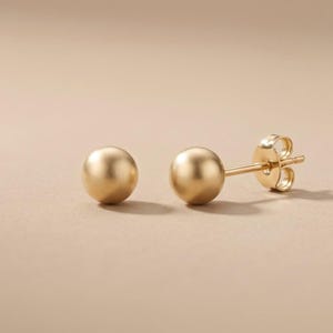 14K Solid Gold Ball Stud Earrings, Tiny Sphere Second Hole Earrings, Dainty Ear Stacking Studs for Women