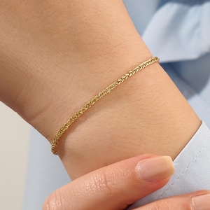 14k Solid Gold Bracelet for Women Chain Link Bracelet Dainty Stacking Bracelet 14k Gold Jewelry Gift for Her Everyday Chain Bracelet Gift