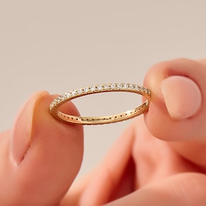 14k Solid Gold Eternity Ring for Women Wedding Ring Diamond Full Eternity Band 18k Gold Minimalist Ring Gift for Her Birthday Jewelry Gift