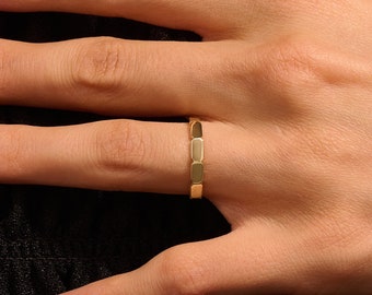 Trendy Rectangle Wedding Band, 14k Solid Gold Ring for Couples, His Hers Gold Band, Yellow, Rose, White Unique Stacking Ring, Dainty Rings