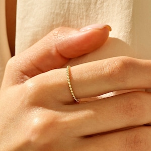 14k Gold Ultra Thin Ring, Solid Gold Beaded Ring, 1mm Gold Wedding Ring, Dainty Stacking Ring, Simple Gold Ring, Delicate Bubble Ring