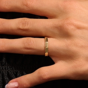 Trendy Rectangle Wedding Band, 14k Solid Gold Ring for Couples, His Hers Gold Band, Yellow, Rose, White Unique Stacking Ring, Dainty Rings