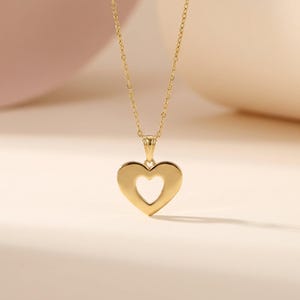 14K Solid Gold Heart Necklace, Open Heart Pendant, Dainty Cutout Heart Charm, Minimalist Romantic Jewelry, Anniversary Gift for Girlfriend