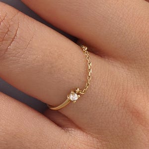 14k Solid Gold Open Chain Ring for Women, Dainty Minimalist Stacking Ring, Delicate Gold Jewelry Gift for Her, Wife or Mother Birthday Gift