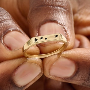 Minimalistischer kleiner Goldring für Frauen, Stern Siegelring, Rechteck Pinky Ring, Bar Siegelring, Geschenk für Frau, sie, Mutter, Mutter