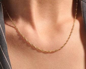 14k Gold Singapore Chain Necklace, Solid Gold Rope Necklace, Womens Minimalist Necklace, Dainty Layering Necklace, Cyber Monday Sale