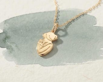 14K Solid Gold Mother and Child Necklace | Mom Baby Pendant, New Mom Push Present