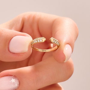 Massief gouden klauwring 14k open band stapelring voor vrouwen minimalistische manchet trouwring sierlijke diamant Cz ring minimalistische echt gouden ringen