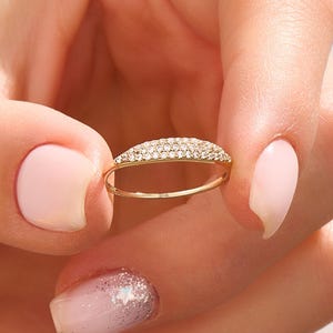 14k Solid Gold Pave Signet Ring for Women, Pinky Rings, Dainty Stacking Band, Tiny Signet Pinky Ring Real Gold Jewelry, Gift for Her