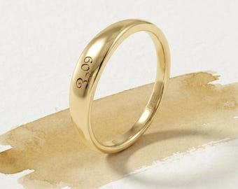 14K Solid Gold Coordinates Ring | Dainty Personalized Engraved Signet, Custom Location Ring, Anniversary Gift