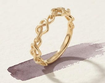 14K Gold Vermeil Heart Knot Ring | Sterling Silver Celtic Heart Band, Dainty Stacking Ring