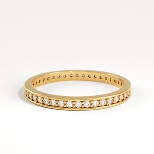 14K Solid Gold Full Eternity Band, Channel Set Diamond Wedding Ring, Vintage Milgrain Stacking Band, Minimalist Moissanite Anniversary Ring