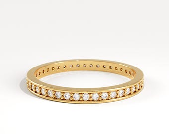14K Solid Gold Full Eternity Band, Channel Set Diamond Wedding Ring, Vintage Milgrain Stacking Band, Minimalist Moissanite Anniversary Ring