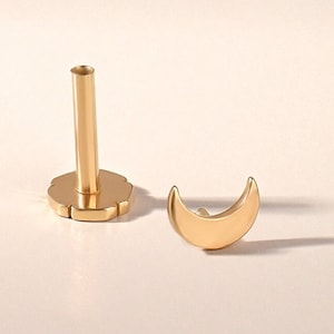 14k Solid Gold Moon Stud Piercing, Dainty Crescent Helix Earring, Tiny Cartilage Tragus Stud, Minimalist Gold Earrings for Women Gold Gifts