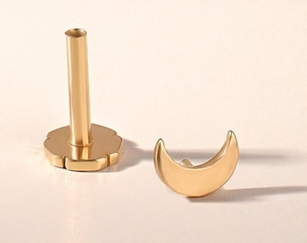 14k Solid Gold Moon Stud Piercing, Dainty Crescent Helix Earring, Tiny Cartilage Tragus Stud, Minimalist Gold Earrings for Women Gold Gifts