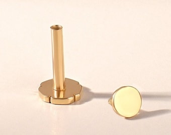 Solid 14K Gold Dot Stud Earrings, Minimalist Circle Disc Piercing, Dainty Round Gold Studs, Unisex Gift