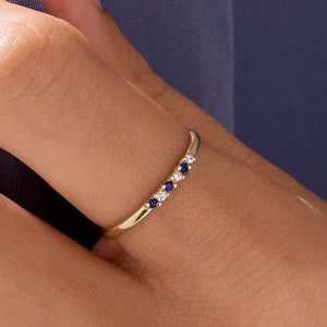 Personalized Slim Wedding Ring / 14k Solid Gold Stacking Rings for Women / Custom Thin Stackable Ring / Minimalist Bridal Half Eternity Gift