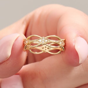 Anel de casamento com nó celta de ouro maciço 14k, banda irlandesa feminina masculina, anel vintage minimalista, anel de eternidade exclusivo, anel viking grosso, presente de joia