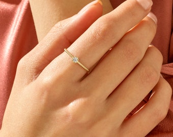 14k Solid Gold Twined Baguette Ring Minimalist Ring Stackable Ring Simple Ring Thin Ring Chic Gold Ring Gift for Her Designer Ring