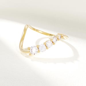 14k Solid Gold Curved Lab Diamond Wedding Band, Contour Enhancer Ring