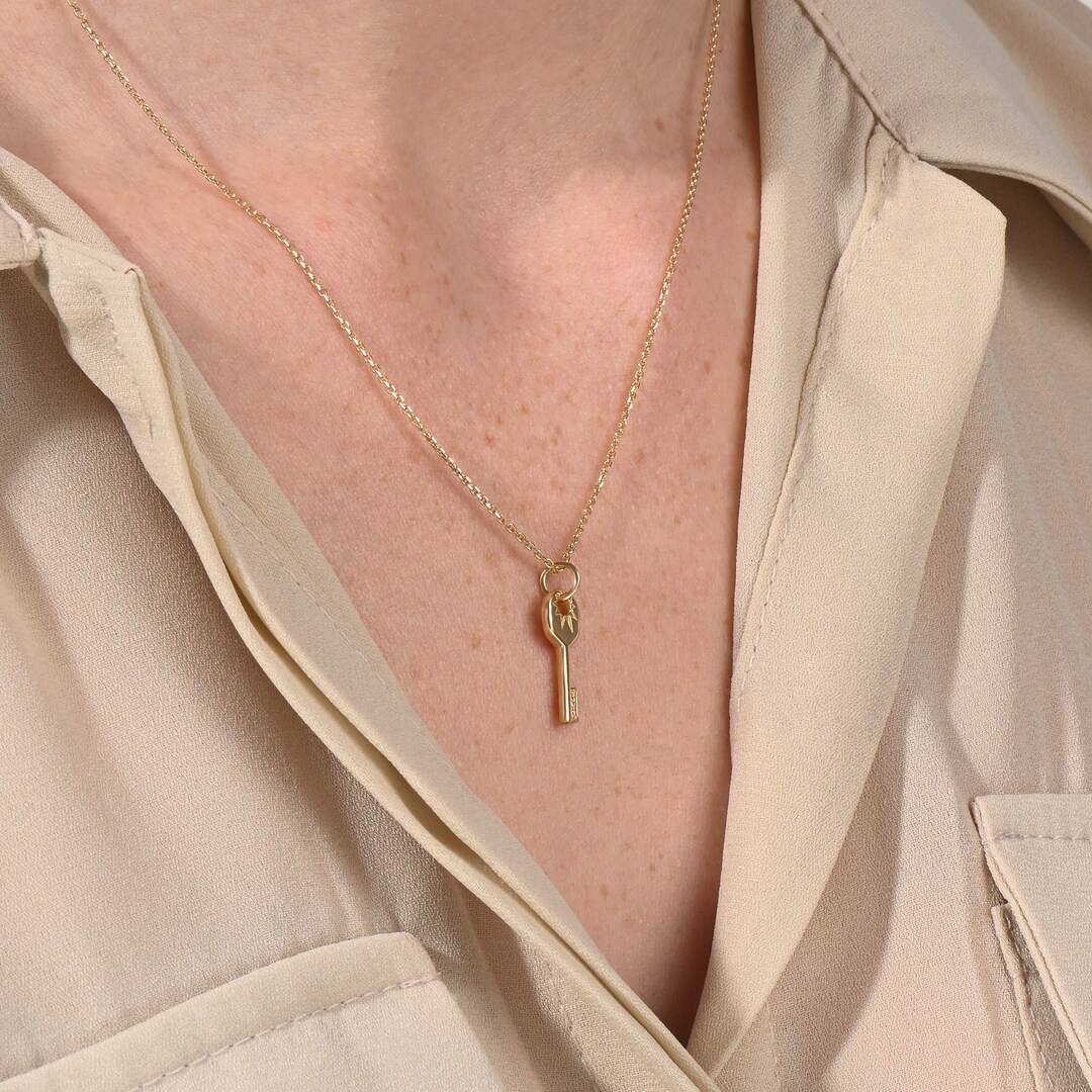 14k Solid Gold Key Pendant Gold Key Necklace Pendant Etsy UK