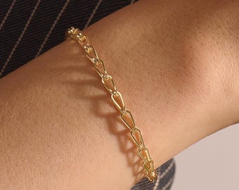 Bransoletka z ogniwami z litego złota 14K – minimalistyczna biżuteria łańcuszkowa dla kobiet, delikatny prezent na co dzień