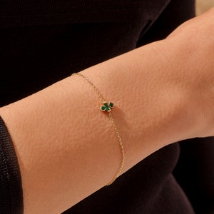 14k Gold Emerald Charm Bracelet, Solid Gold May Birthstone Bracelet, Womens Minimalist Green Bracelet, Dainty Emerald Stacking Bracelet image 7