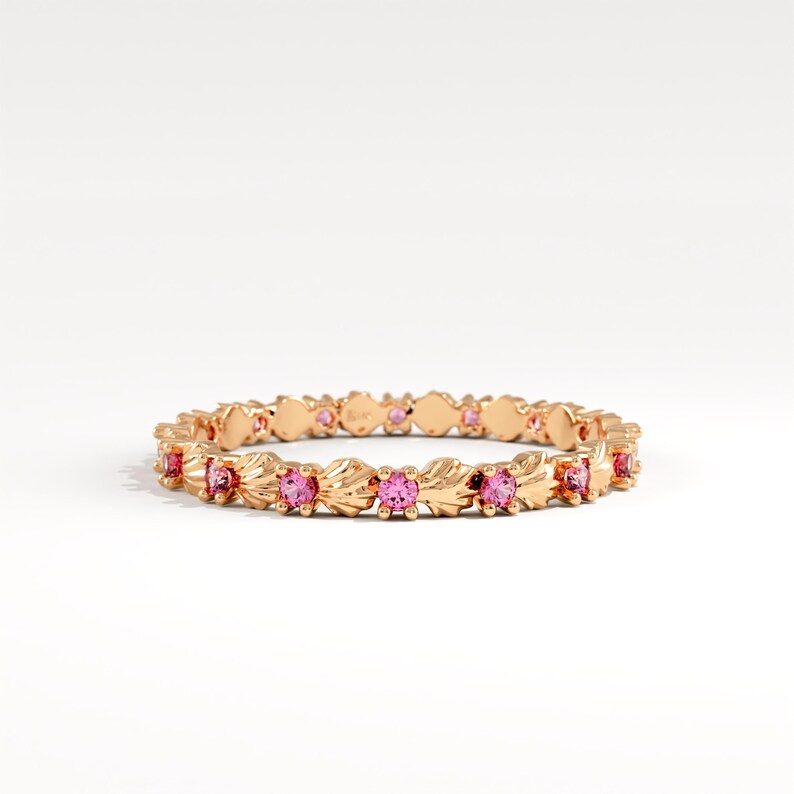 CZ Ruby Shell Ring, 14K Solid Gold Stackable Band, Dainty Ruby Ocean Inspired Ring, Minimalist Real Gold Pink Gemstone Ring, Gift For Her image 6