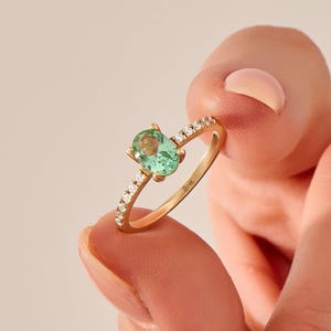 Paraiba Toermalijn Ring 14K Massief Goud Groene Ovale Verlovingsring Moissanite Accent Edelsteen Solitaire