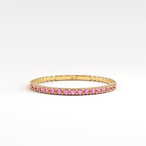 Ruby Stacking Ring, 14K Solid Gold Ring, Pave Ruby Band, Stackable Ring Ruby, Minimalist Ring, Ruby Wedding Ring, Thin Ruby Band Women