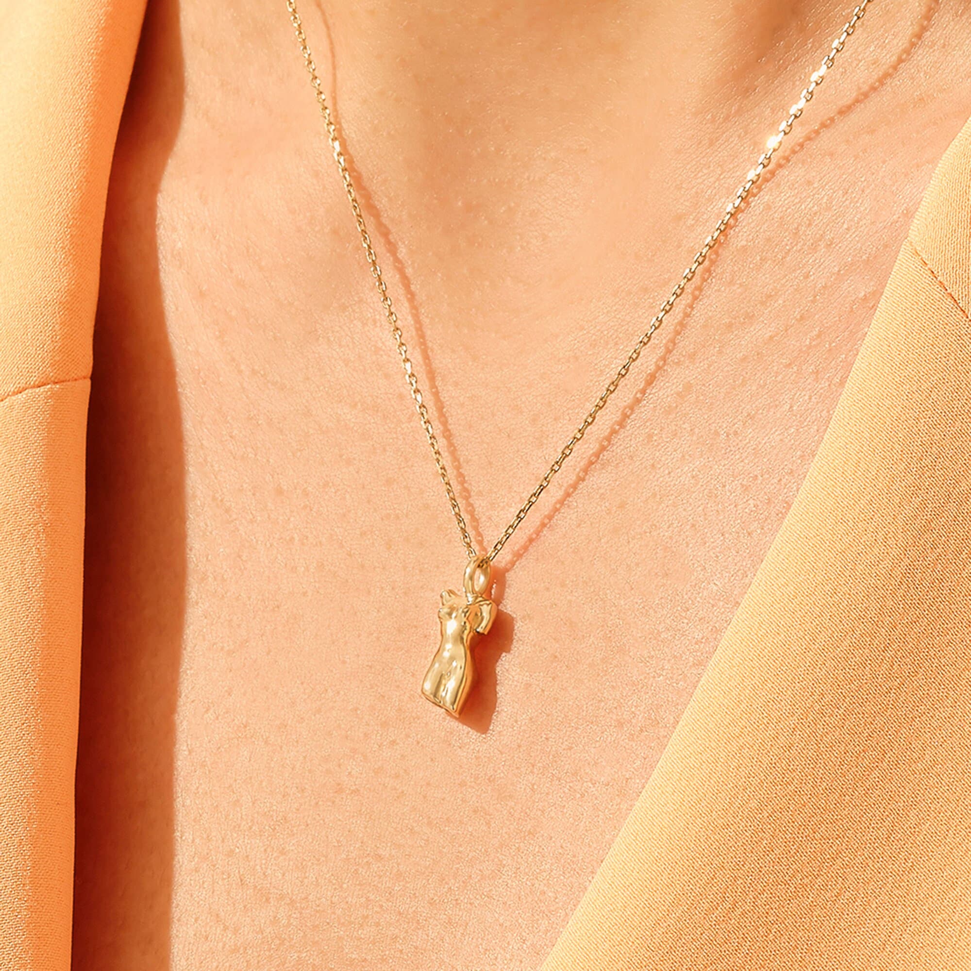 Solid Gold Aphrodite Necklace 14k Goddess Body Pendant for Women
