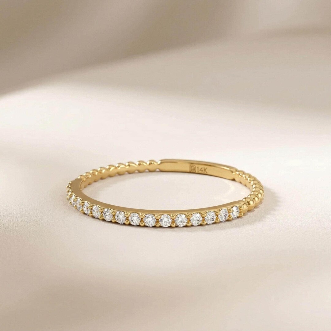 Half Eternity Ring 14k Solid Gold Ring for Women Thin Wedding Bands ...