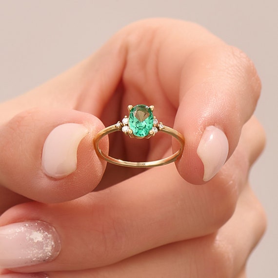 Lab Made Emerald Rings RLMOON Gold Birthstone Rings For Women Non