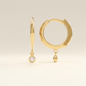 Bezel Dangle Earrings, 14k Solid Gold Earrings for Women, Drop Earrings, Dangling Earrings, Minimalist Earrings, Charm Earrings for Her