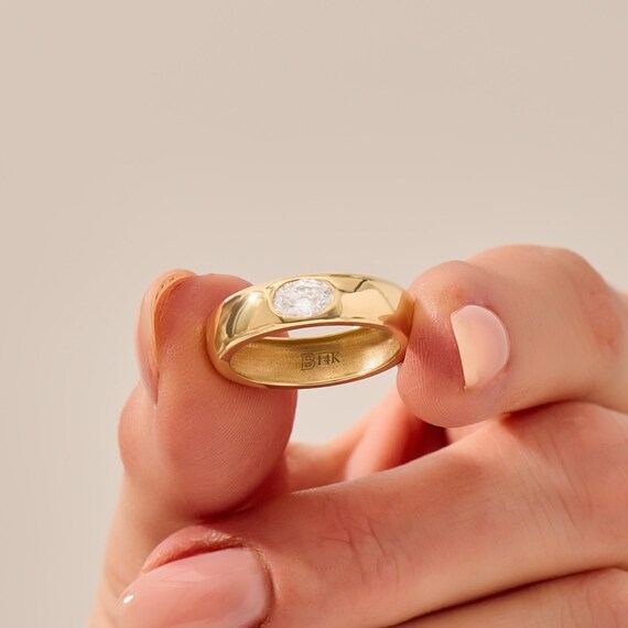 Chunky Bezel Ring 14k Solid Gold Bezel Engagement Ring • Oval