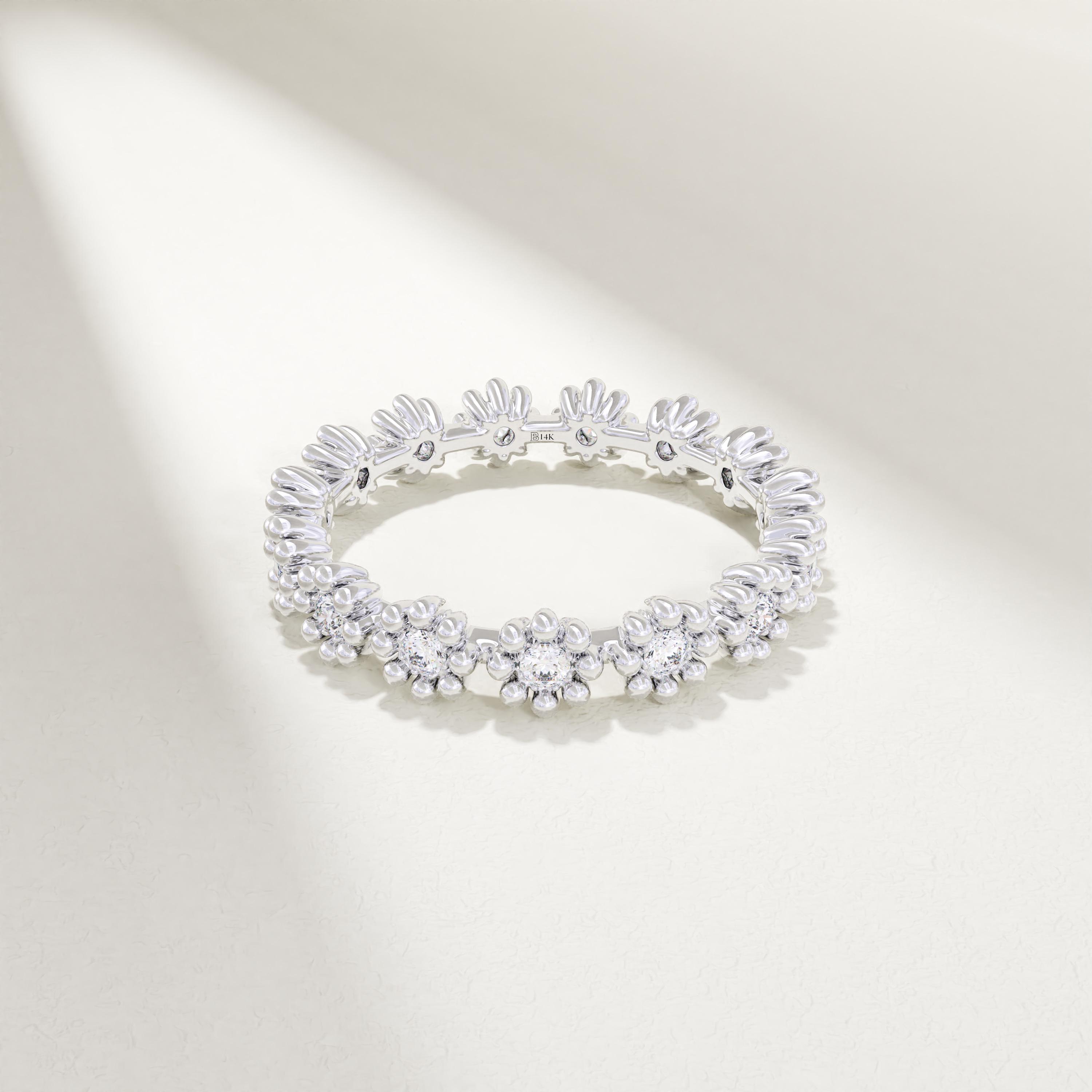 Floral Wedding Ring, 14k Solid Gold Daisy Ring, Moissanite