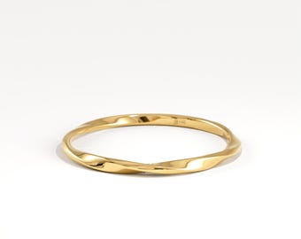 Anillo de oro macizo de 14 quilates, banda apilable minimalista ultrafina, joyería delicada estilo cuerda, regalo para ella